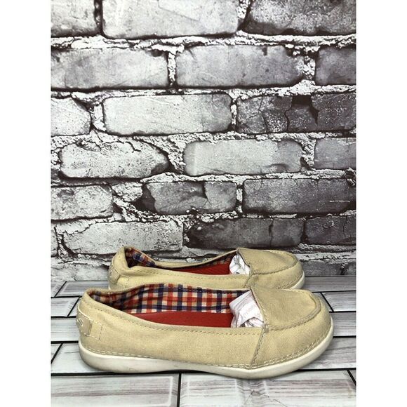 Crocs Melbourne II Khaki Canvas Slip on Loafers Boat Shoes Women’s Sz 6M US/36EU - Picture 1 of 16